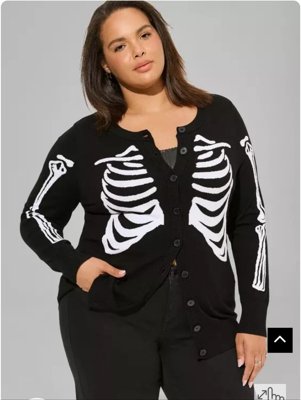 Torrid Skeleton Cardigan Sweater Knit Black White Plus Size 1 1X Halloween